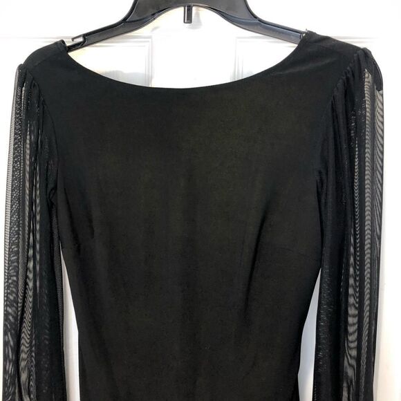 Jodi Kristopher black mini dress with long sheer sleeves and rhinestone cuffs - Picture 2 of 16